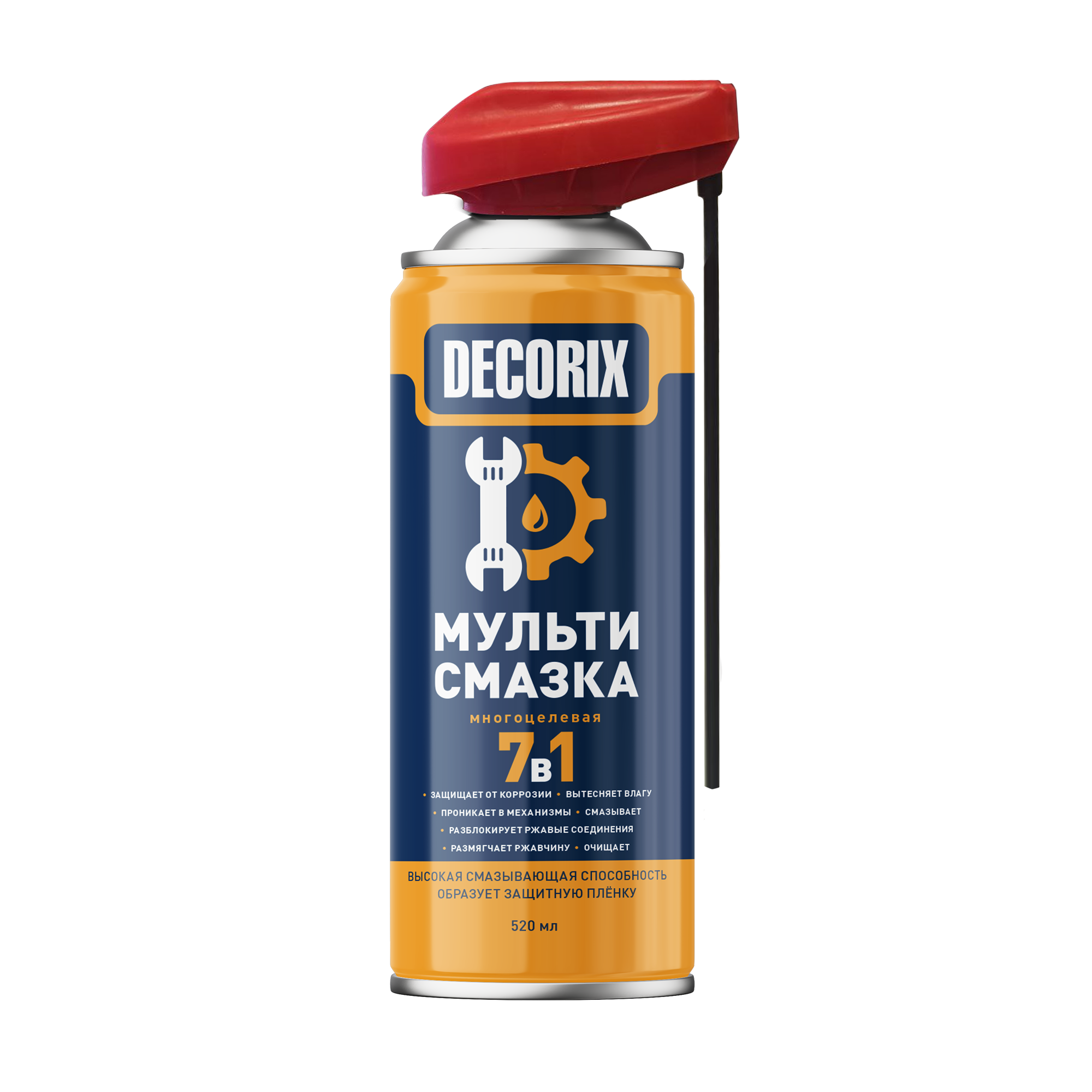 Аэрозольная мульти-смазка 7 в 1 многоцелевая DECORIX со smart-распылителем 520 мл