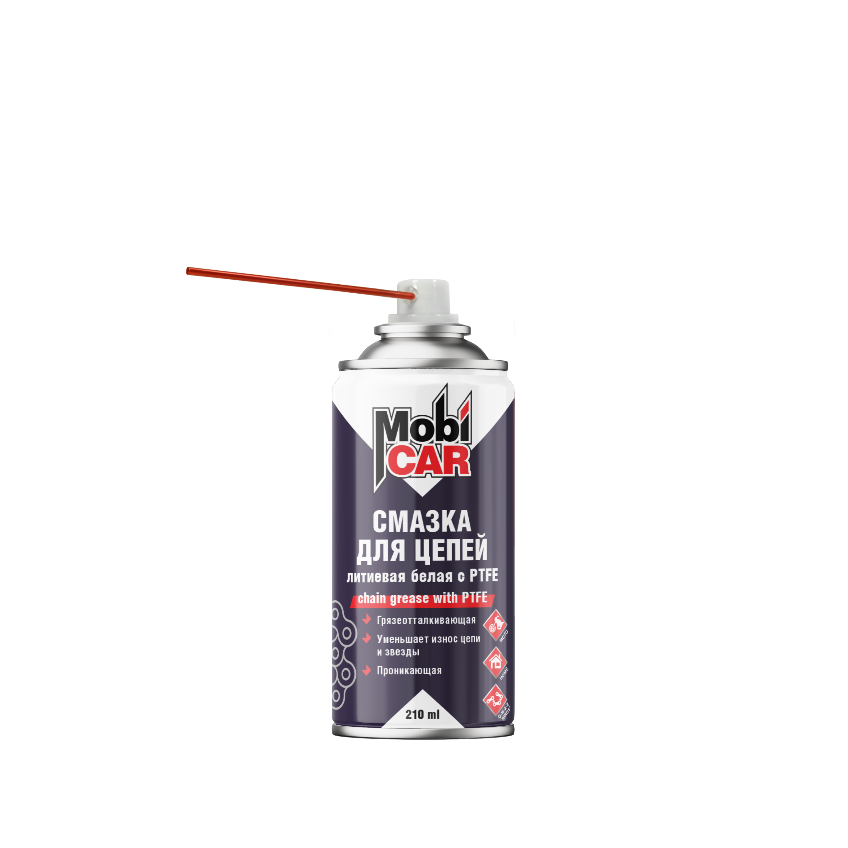 Смазка для цепей литиевая белая с PTFE грязеотталкивающая MobiCAR 210 мл