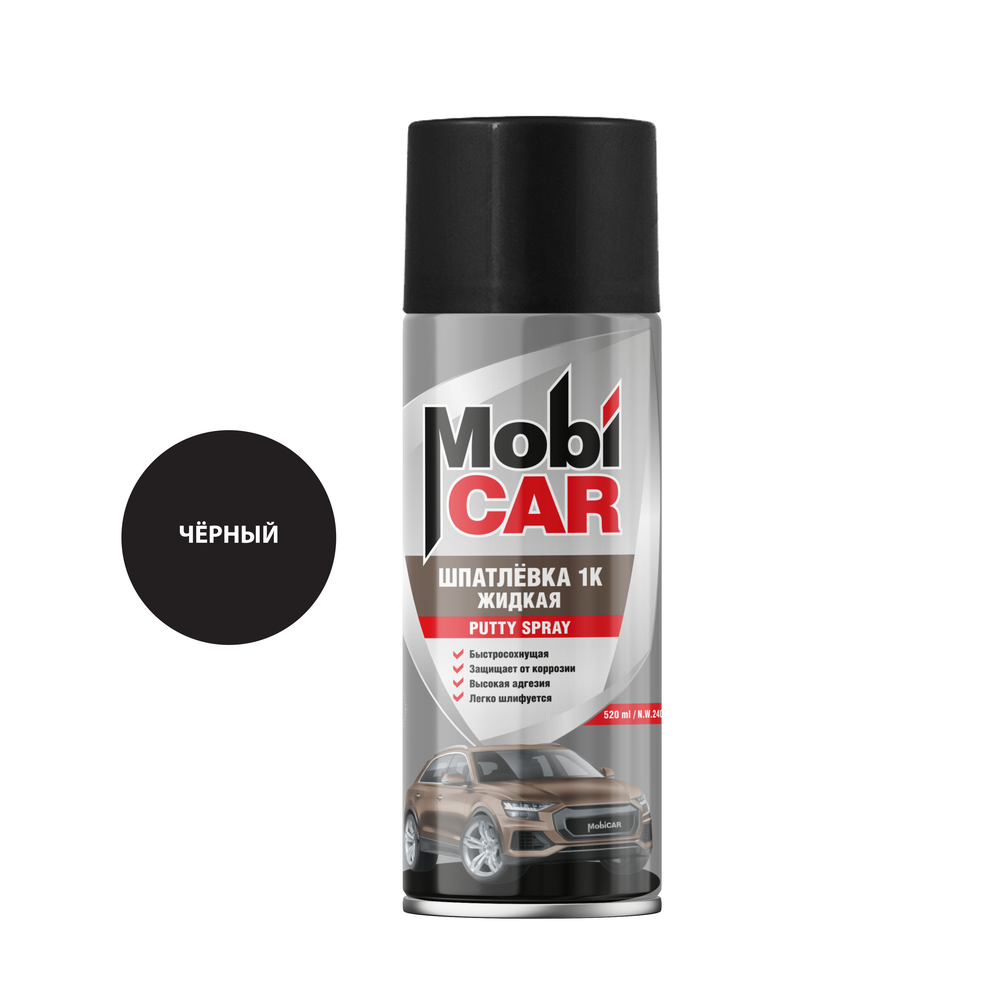 Аэрозольная шпатлёвка 1К жидкая MobiCAR 520 мл