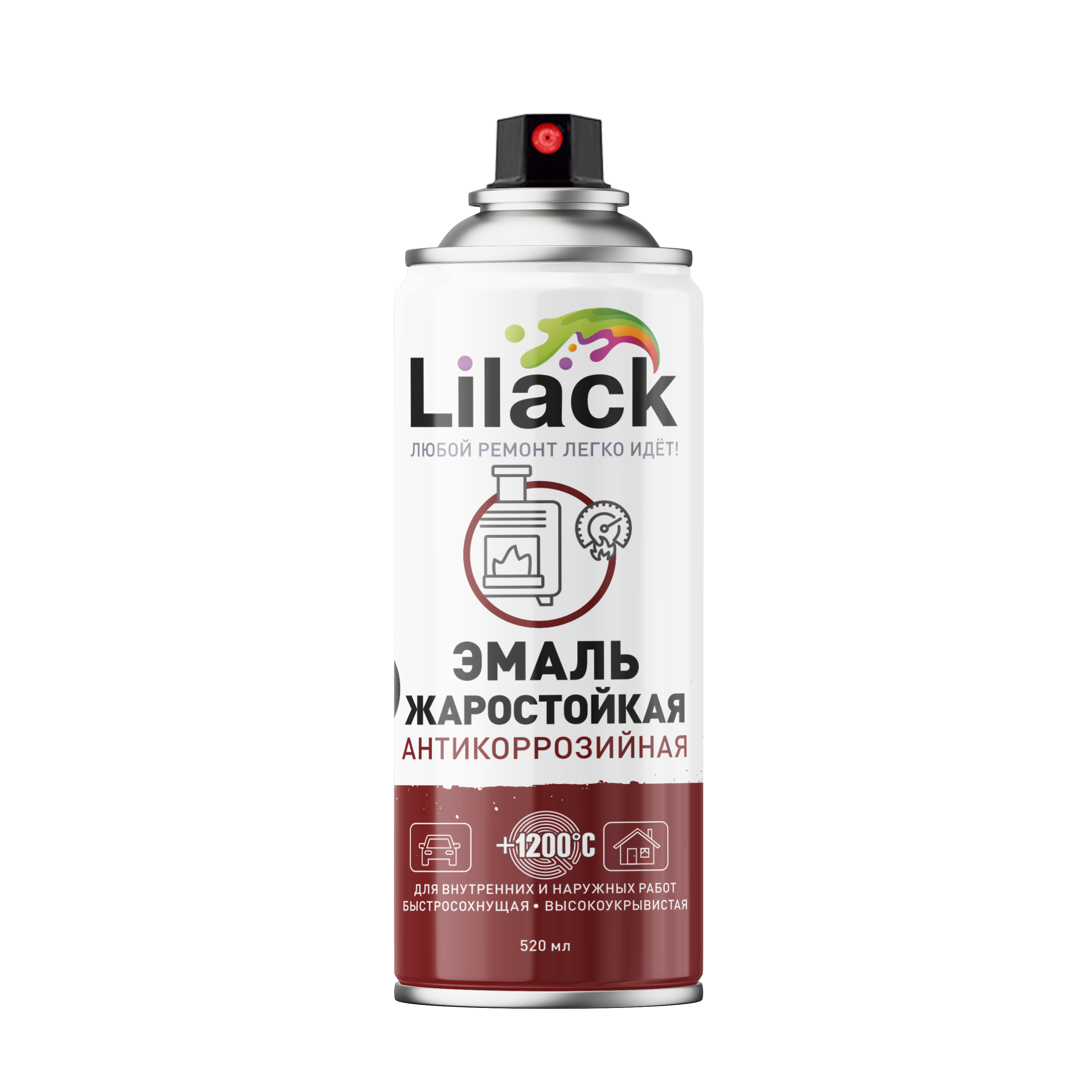 Аэрозольная эмаль жаростойкая +1200°С LILACK 520 мл матовая