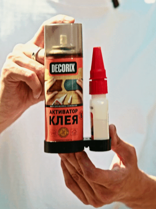 Клей двухкомпонентный для экспресс-склеивания DECORIX: Супер клей 25 г + Аэрозольный активатор 140 мл