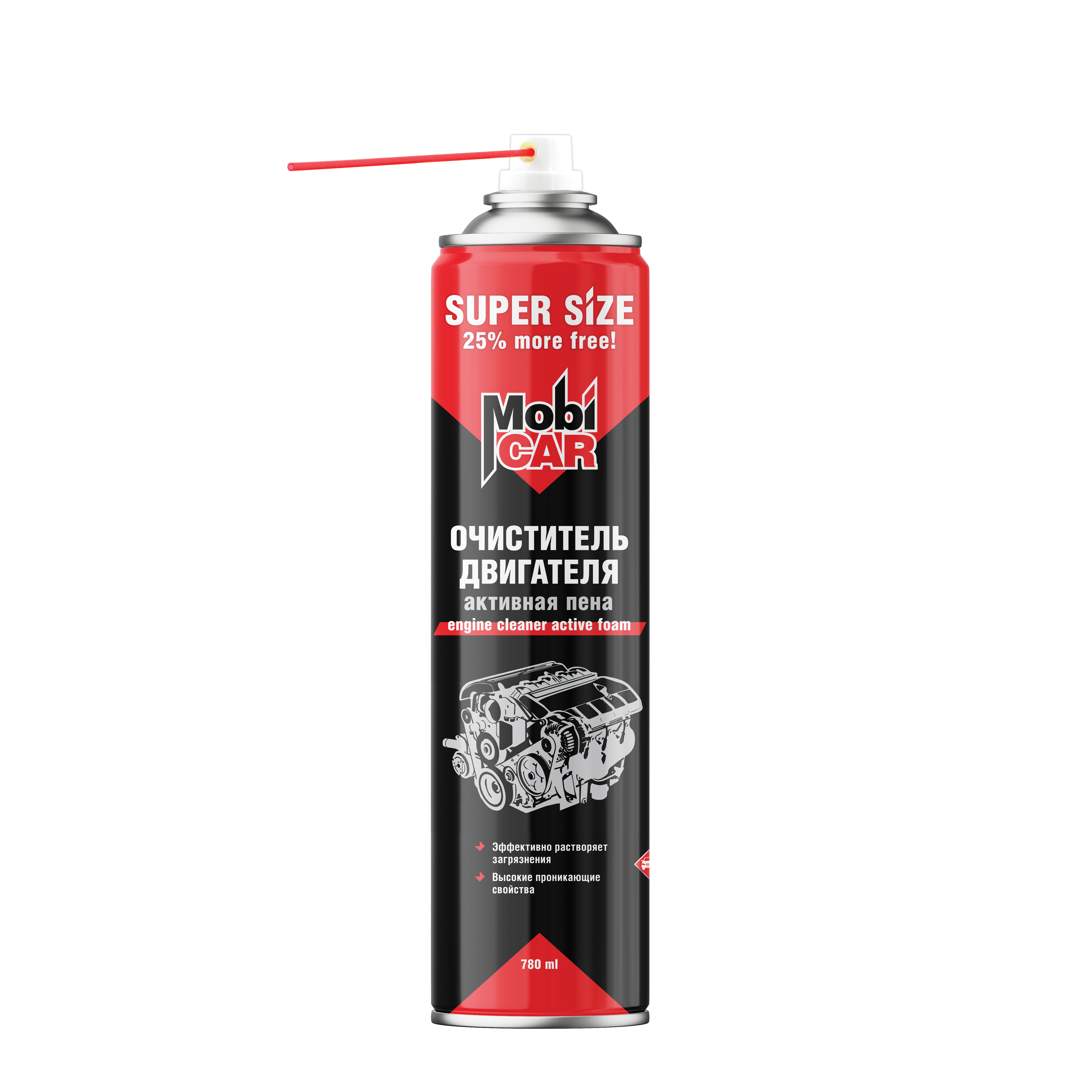 Аэрозольный очиститель двигателя пенный MobiCAR 780 мл