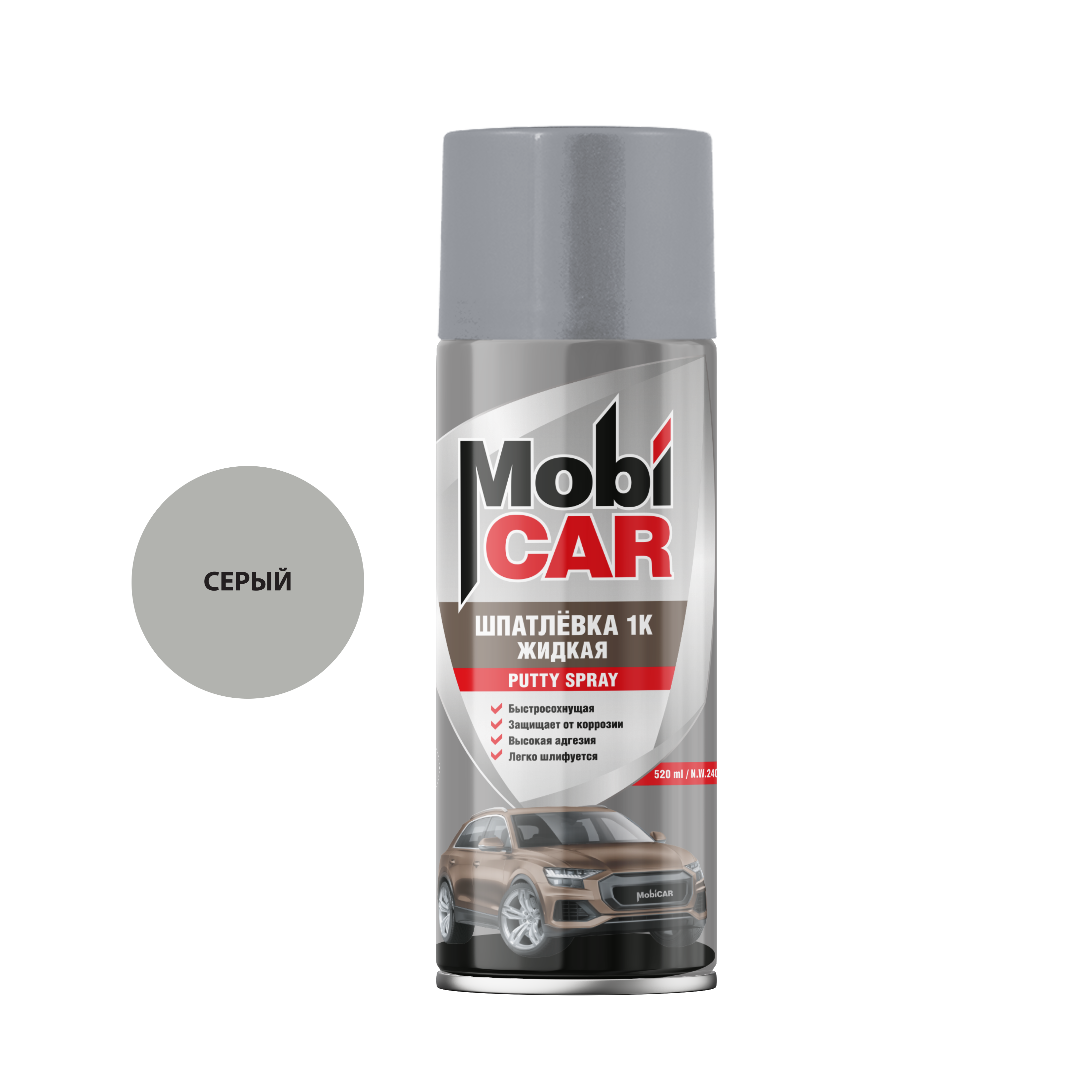 Аэрозольная шпатлёвка 1К жидкая MobiCAR 520 мл