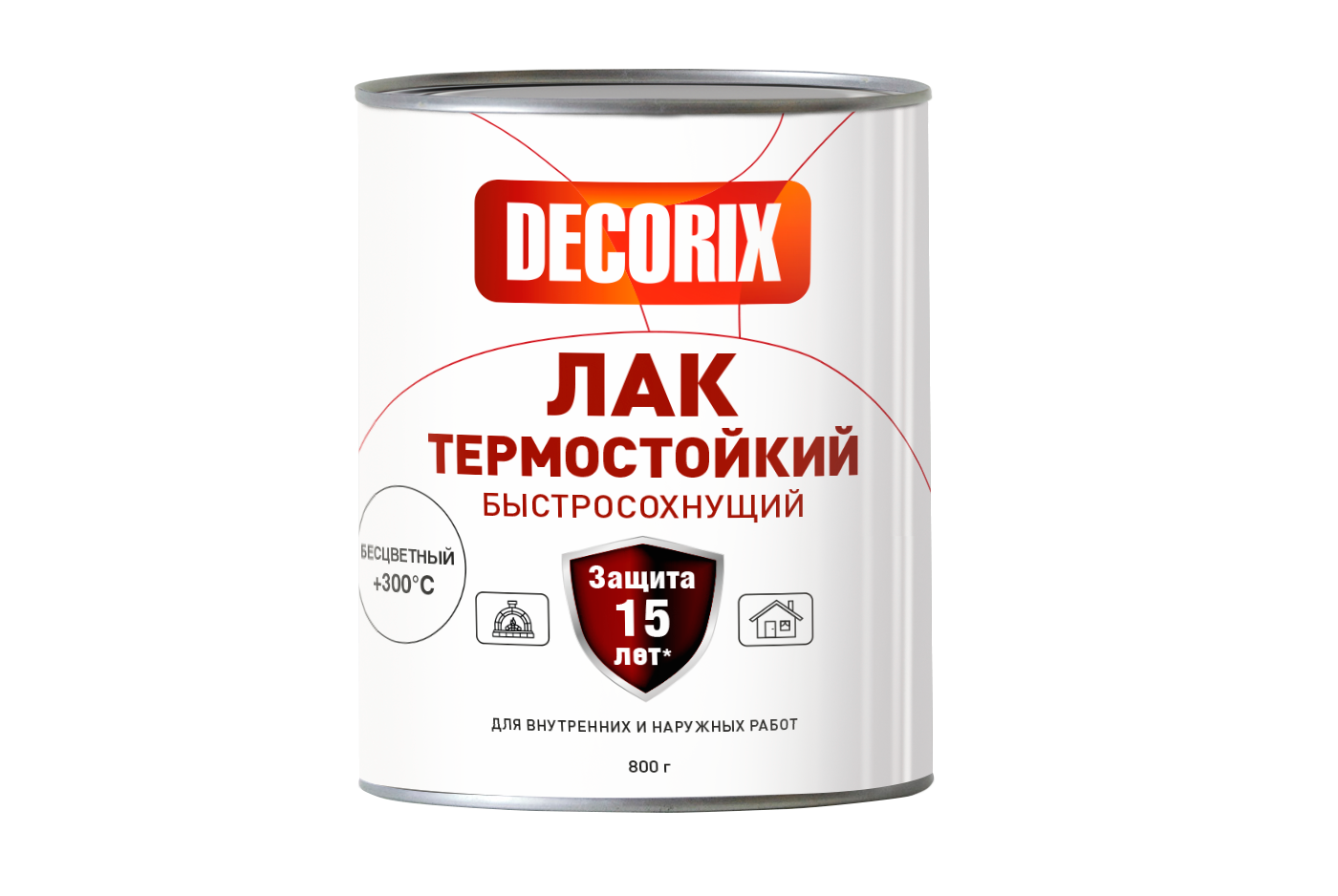 Лак термостойкий +300°С быстросохнущий DECORIX в банке 800 г полуглянцевый